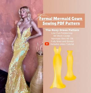 Mermaid Gown Sewing Pattern: Low Cut Formal Dress (PDF Pattern) Video Tutorial - Etsy
