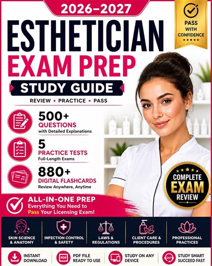 Esthetician Exam Prep Study Guide 2026-2027 (PDF) – 500 Questions, 5 Tests, 880 Flashcards - Etsy