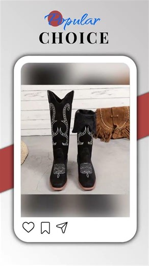 Embroidered Round Toe Block Heels Boots