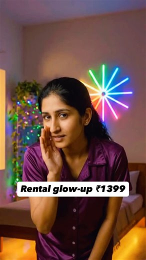 SOLURA on Instagram: "POV: Transformed my entire rental for ₹1399 and landlord has NO idea 💡😏 Swipe to see the before... just kidding, there was nothing! 😭 New rental = boring white walls, one sad ceiling bulb, zero personality. But here’s what I did: 🌿 Leaf lights 💫 Firework light 🌈 RGB LED strip under bed Total cost: ₹1399 Installation time: 15 minutes Landlord permission: NOT NEEDED ✅ Now my “temporary” rental actually feels like MY space 💛 The best part? When I move out, everything co