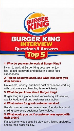 Burger King Interview Questions & Answers Top 5 🍔 #burgerking