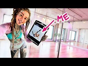 Tattoo Girl dance on Pole -Pole dance poses for photoshoot Training Session at home - ASMR poledance