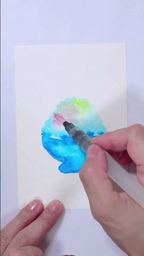 【筆文字アート・残暑見舞い】カラー筆ペンの色を塗ったら、水筆でぼかしてかき氷を描いていくよ♪簡単かわいいので、残暑見舞いにも使えるよ♡ #筆文字アート #アート #簡単イラスト #shorts