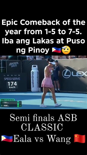 🔥 OH. MY. GOSH! 😍 Alex Eala PULLS OFF AN EPIC COMEBACK! 💪 From a 1-5 deficit to a stunning 7-5 win in set 1 against Olympic silver medalist Xinyu Wang 🇨🇳! 😱 The crowd is going WILD! 🌀 Eala's determination is on 🔥! She refused to give up, digging deep to flip the script 💣. Can she keep this momentum? 💥 #AlexEala #ASBClassic #TennisComeback #semifinals #romyjagonoy | Romy Jagonoy