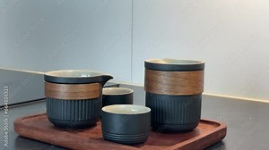 4k, making Chinese black tea with tea pot set