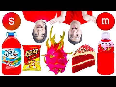 EATING ONLY 1 COLOR FOOD FOR 24 HOURS | LAST TO STOP EATING WINS RED FOOD CHALLENGE BY CRAFTY HACKS