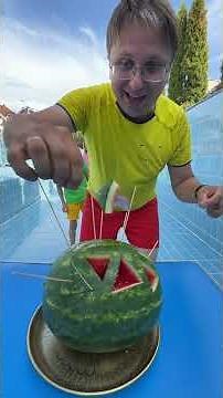 🤮 WATERMELON challenge with SURPRISES in the swimming POOL 🌊 #shorts