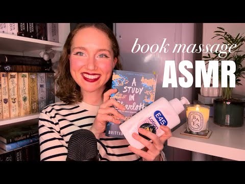 ASMR book massaging and sticky tapping/griping (book triggers, whispering, lotion sounds)
