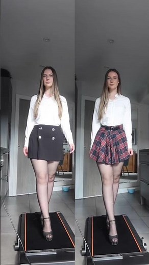 Skirt and heels walking on the treadmill