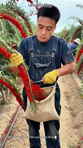 전용 빗 도구를 활용한 효율적인 구기자 수확 방법 #farming #foodie #satisfying #fruit #harvest