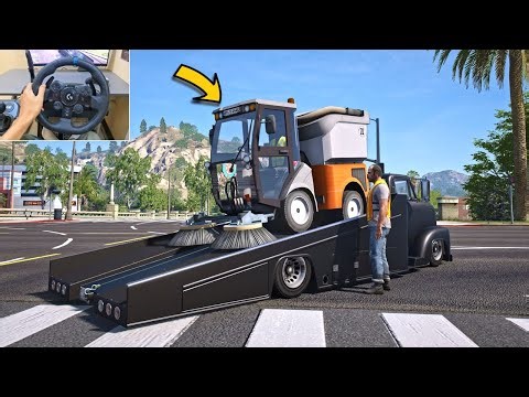 GTA 5 Lets Go To Work as Street Sweeper Operator - Steering Wheel Gameplay
