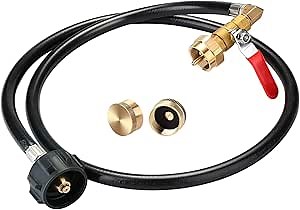 WADEO Propane Refill Adapter Hose - 48 Inch Extension Hose with ON/Off Control Valve, Includes 2 x 1 LB Propane Bottle Caps