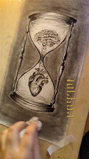 sketch tutorial Hourglass drawing, heart and brain art, emotional sketch,pencil drawing,art process,