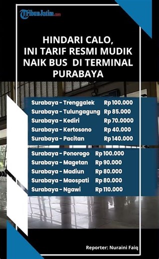 DAFTAR TARIF RESMI MUDIK Naik Bus di Terminal Surabaya Mulai Rp 30 Ribuan