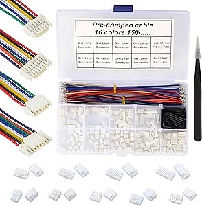 GH 1.25mm Connector Kit and Premium Pre-Crimped Cables， for Pixhawk Flight Controller Wire Kit Pixhawk2，Total 140pcs GH1.25 Connectors and 10 Colors 200pcs 28AWG Cable 150mm Wire