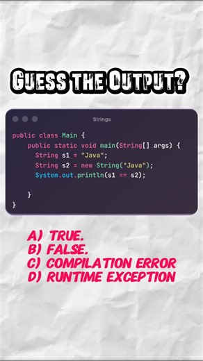 Dev.Java | Did you guess A? Let’s talk about why it’s actually B! ​When you use the == operator on objects in Java, it doesn't check the text inside;... | Instagram