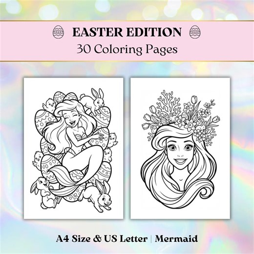 30 Easter Mermaid Coloring Pages, Spring Printable Activity Book, A4/US Letter Size (digital Download) - Etsy