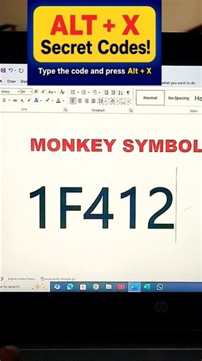 Monkey Symbol In MS WORD 🆕😯 #tech #shorts
