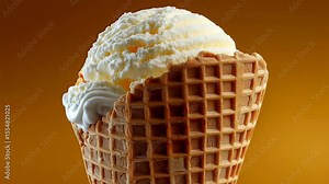 A classic vanilla ice cream cone slowly melting, a simple and delicious dessert in a slow moving scene.