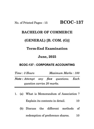 BCOC–137 June 2025 | IGNOU Previous Year Question Paper