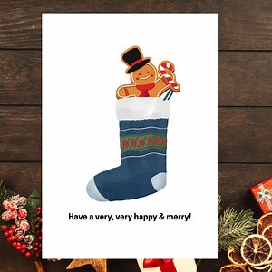 Gingerbread Man Christmas Card: Printable Sock Design (PDF, JPG, PNG) - Etsy Canada