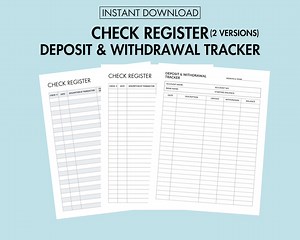 Checkbook Register Printable Check Transaction Tracker Check Ledger, Checkbook Planner Bank Balance Log PDF Deposit and Withdrawal Tracker - Etsy