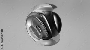 3d render abstract art surreal 3d organic alien ball or liquid substance in curve wavy smooth and soft bio forms in matte aluminium metal material with plastic translucent parts on grey background Stock Video