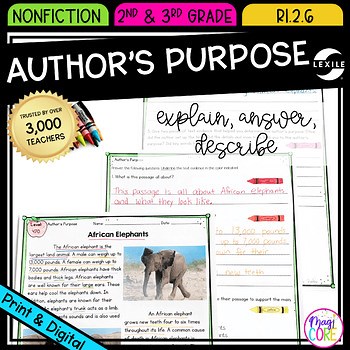 2nd Grade Author's Purpose Reading Comprehension Passages Worksheets ELA RI.2.6