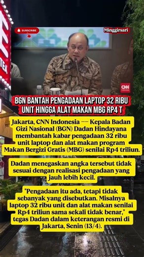 BGN Bantah Pengadaan 32 Ribu Laptop Program MBG Rp4 Triliun. #shorts #mbg#trending #youtubeshorts