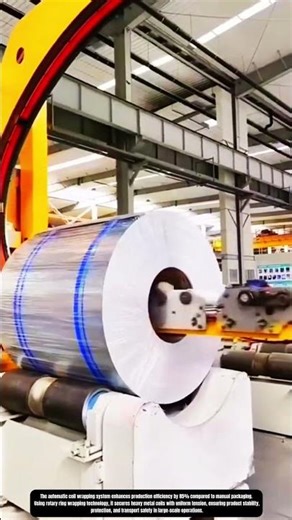 Automatic metal coil wrapping process in industrial manufacturing line