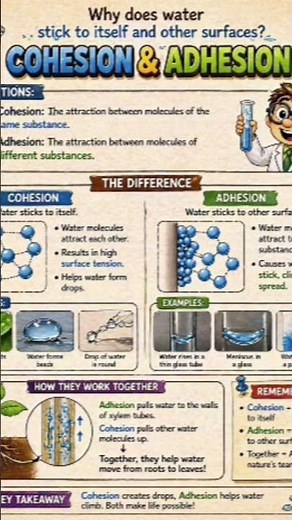 Cohesion vs Adhesion Explained 💧 | Why Water Sticks & Spreads?