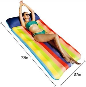[Hot Item] Inflatable Pool Float X-Large Adults Beach Water Float Lounge Color Stripe Swimming Pool Floats with Headrest