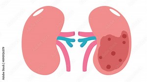 Endocrine system,Adrenocortical adenoma,carcinoma,cancer in the kidney, affects hormone-producing glands,2d animation,white background,kidney