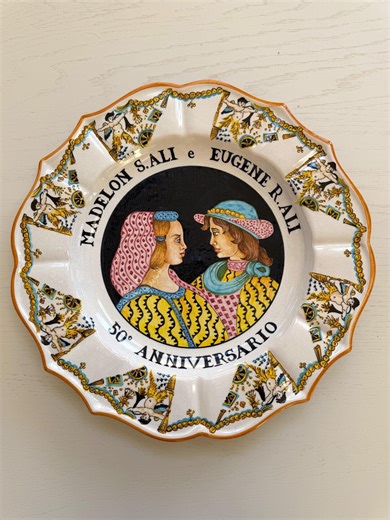 Italian Majolica Pottery. A Decorative Ceramic Plate Commemorating the 50th Wedding Anniversary - Etsy