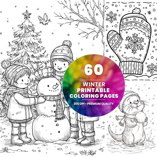 60 Winter Coloring Pages, Cozy Snow Day Printable Sheets for Kids
