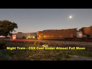 Night Train - CSX Coal Train C015 Under Almost Full Moon in Athens - 3382, 734