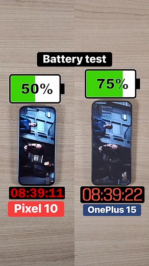 Google Pixel 10 vs OnePlus 15 battery test! In my battery test, Avengers is played back on a loop until the phone runs out of battery. The screen is set to full brightness, and phones are on airplane mode, with Wi-Fi and Bluetooth off. All tests are filmed with new phones that have full battery health. #Battery #BatteryTest #Tech #NewTech #CoolTech #TechBandicoot #TechTok #InstaTech #google #Pixel #Pixel10 #OnePlus #OnePlus15 | Tech Bandicoot