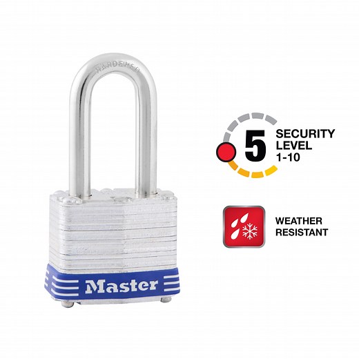 Master Lock Laminated Steel 1-9/16in (40mm) Padlock with Key, 1-1/2in (38 mm) Shackle