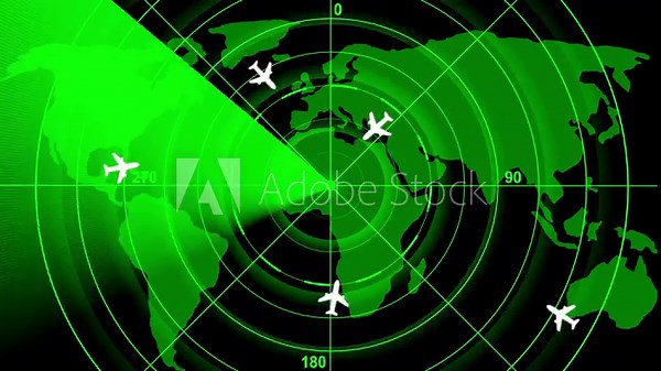 Aircraft signal and guidance radar. An air traffic control tower equipped with radar.High-tech radar scanner for flight coordinates between countries and continents. Military radar screen