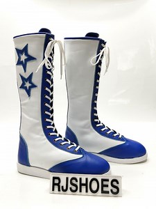 Pro Wrestling Star Boots Handmade Leather Knee High Lace-Up White Custom Made