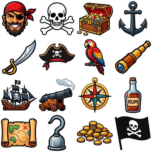 16 Pirate Clipart PNG Bundle, Cartoon Style, Printable Stickers, Digital Download - Etsy