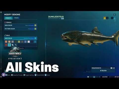 ALL Dunkleosteus Skins! | Jurassic World Evolution 3 | No Commentary