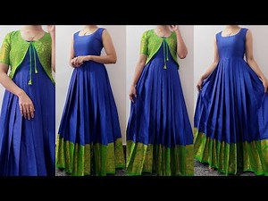 Convert saree into Beautiful Gown with Jacket cutting and stitching //Trendy Jacket // Pleated Gown