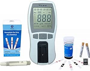 Hemoglobin Meter Hemoglobin Test Meter Hemoglobin Test Kit Analyzer + 75pcs Strips, Blue