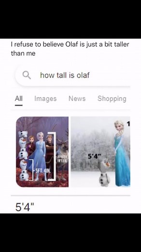 Dino on Instagram: "Dino here to explain 👇🏼 Here we can see the height of a character from a popular animated movie “Frozen”. The character named Olaf which is basically a living snowman is shown to be 5 feet 4 inches tall. This is actually huge for a small snowman which is why the person is not ready to accept that this little snowman is taller than him. However his actual height is 3’ 4” (Though Wiki Mistakenly Lists Him As 5’4”) Fans of the Frozen franchise may be surprised to learn that Ol