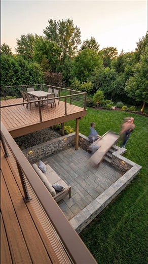 Two-Level Deck + Sunken Patio Fire Pit #designinspiration #backyard #eleganthomes #garden #home