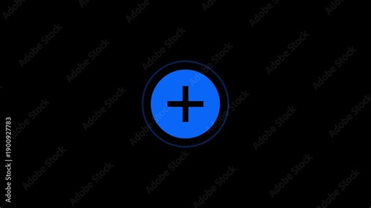 A blue circular button with a black plus sign icon