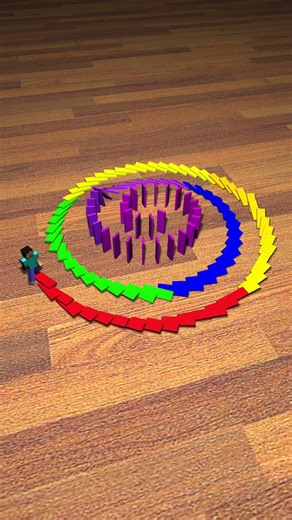 Reverse Domino Effect Rainbow Color | Minecraft Steve #domino #dominoeffect #rainbow
