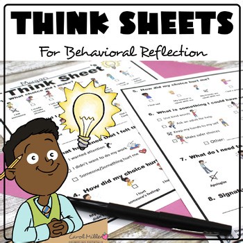 Behavior Reflection Think Sheet |  Restorative | Classroom Management | PBIS
