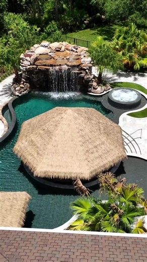 Insane Freeform Pool with Grotto, Infinity Edge & Swim-Up Bar
